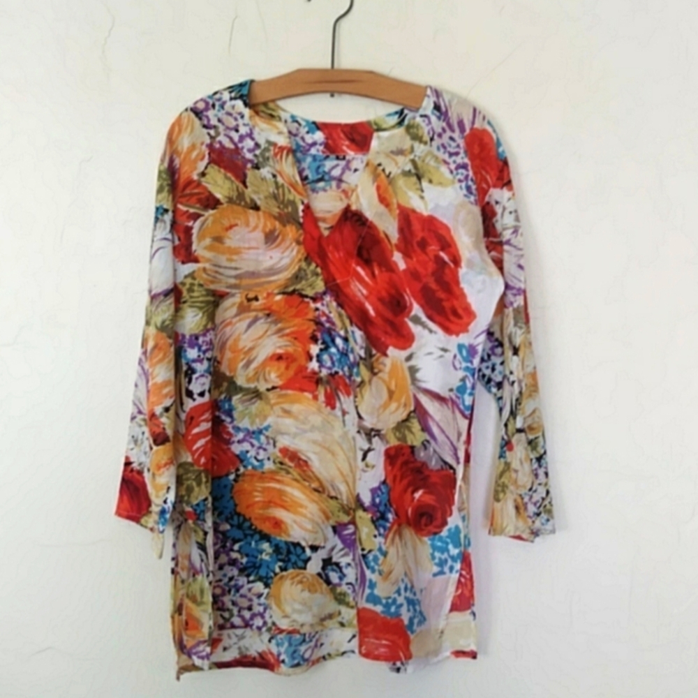 Lightweight, vibrant cotton floral tunic, Swimsuit Cover, cover-up, Resort